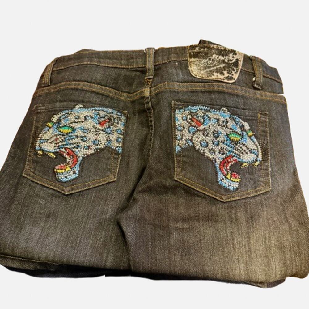 Ed Hardy Dark Wash Jaguar Straight Leg Low Rise Jeans Sz 30